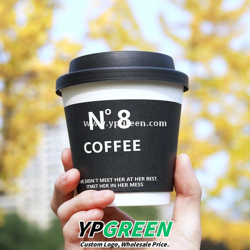 8oz / 12oz Black Paper Coffee Cups – 280ml / 400ml Disposable Cups with Custom Logo for Takeaway