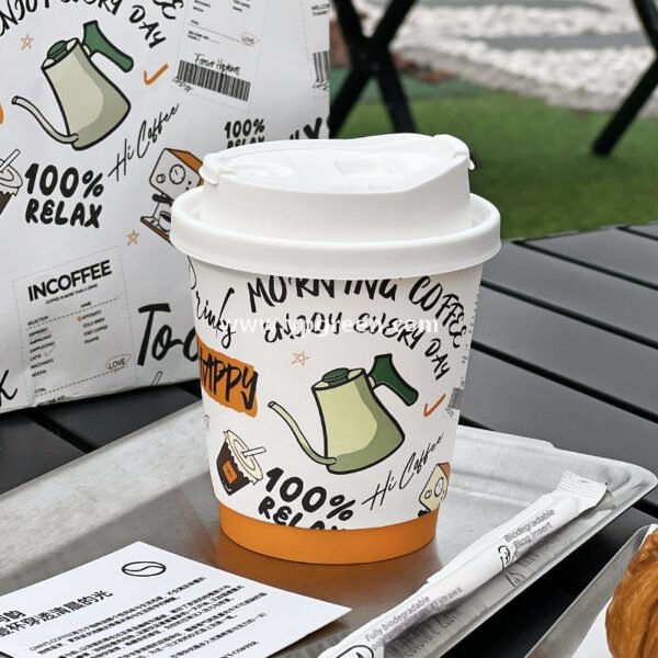 330ml Custom Branded To-Go Coffee Cups – Heat-Resistant Paper with Lid, Logo & Cartoon Printing
