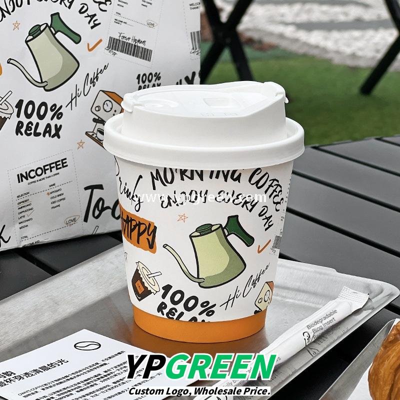 330ml Custom Branded To-Go Coffee Cups – Heat-Resistant Paper with Lid, Logo & Cartoon Printing