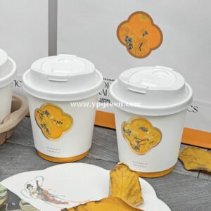 330ml 10oz Die-Cut Double-Wall Paper Cup with Matte Gold Foil Stamping