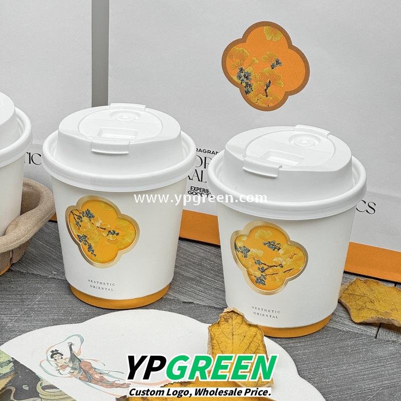 330ml 10oz Die-Cut Double-Wall Paper Cup with Matte Gold Foil Stamping