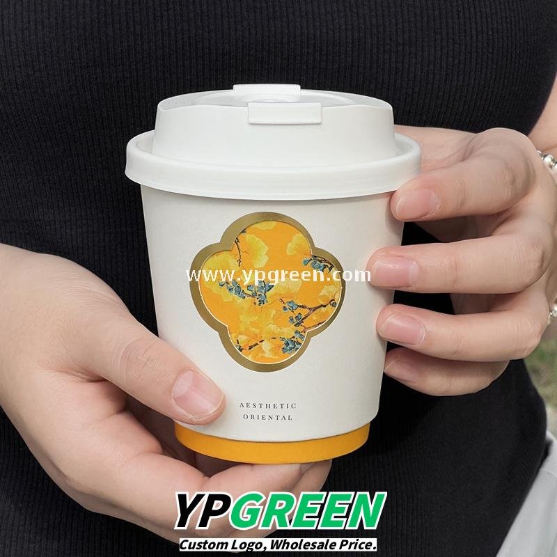 330ml 10oz Die-Cut Double-Wall Paper Cup with Matte Gold Foil Stamping