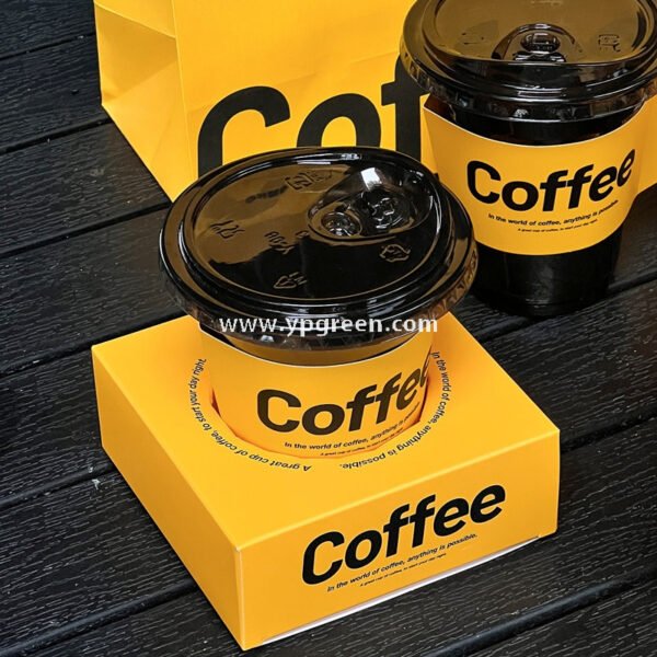 Yellow Sandwich & Coffee Tray Box – Integrated Paper Combo Container with Cup Holder