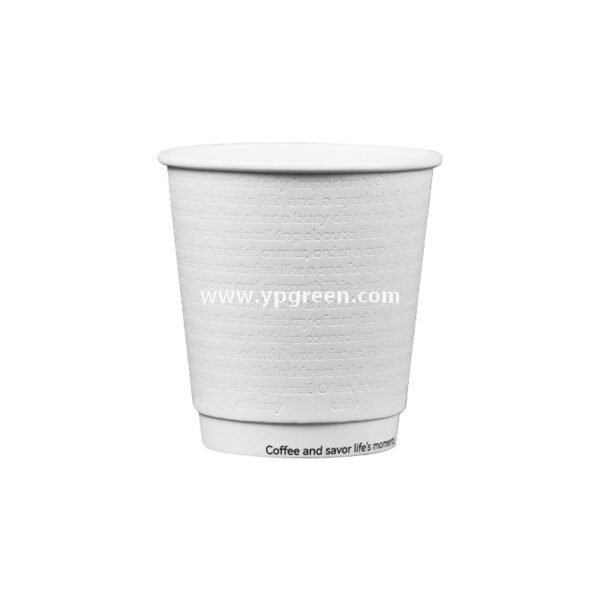300ml / 10oz Deep Embossed White Coffee Cups – Textured Disposable Paper Cups for Takeaway & Custom Branding