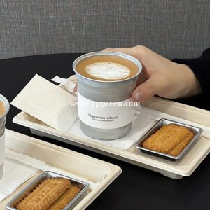 High-End 280ml Disposable Aluminum Cup with Silver Plate and Kraft Paper Tray – Stylish Drinkware Set