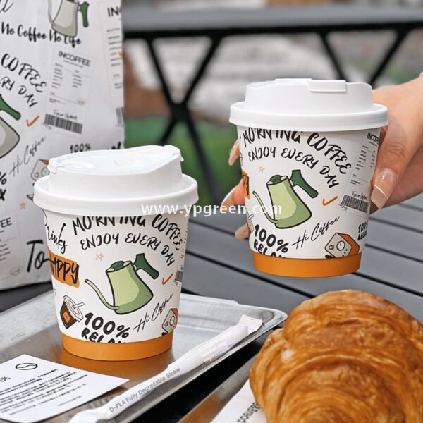 330ml Custom Branded To-Go Coffee Cups – Heat-Resistant Paper with Lid, Logo & Cartoon Printing