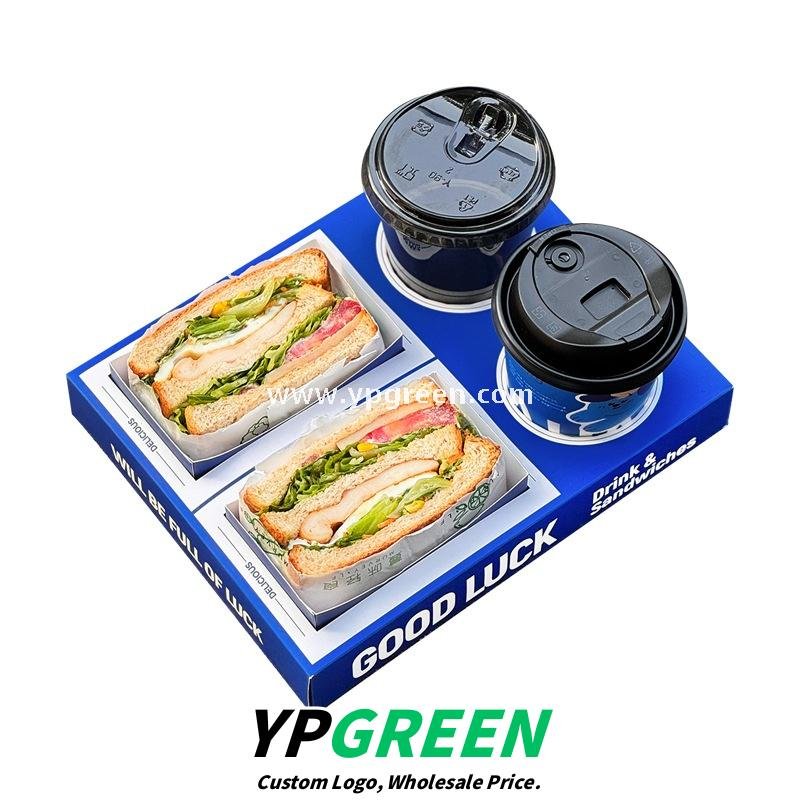 Klein Blue Sandwich Packaging Box – Food Grade White Cardboard for Thick Toast & Breakfast To-Go