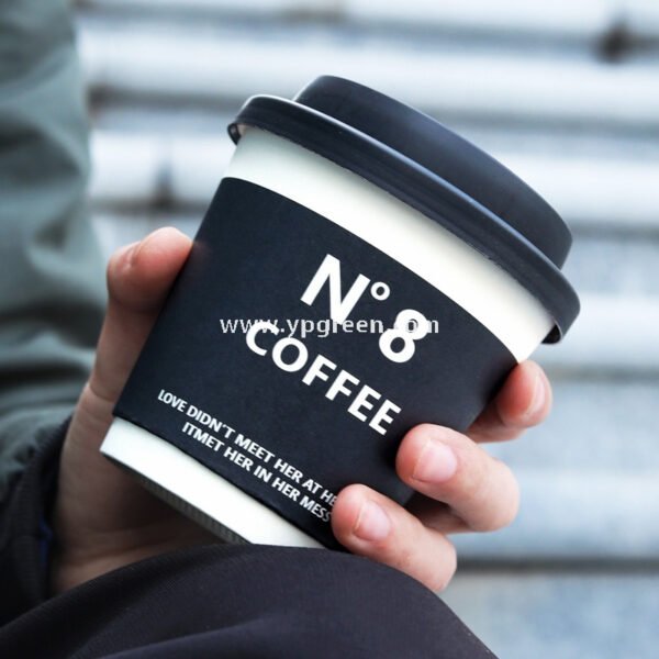 8oz / 12oz Black Paper Coffee Cups – 280ml / 400ml Disposable Cups with Custom Logo for Takeaway
