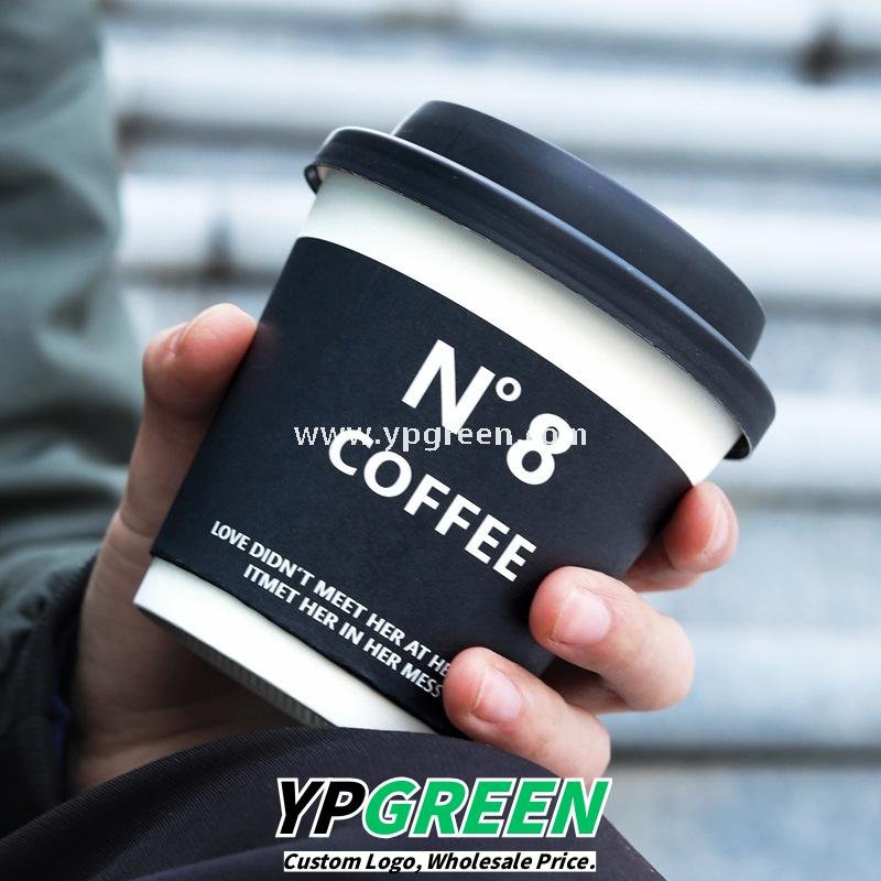 8oz / 12oz Black Paper Coffee Cups – 280ml / 400ml Disposable Cups with Custom Logo for Takeaway