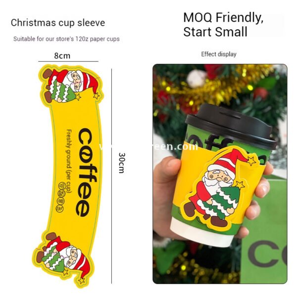 12oz / 400ml Christmas Coffee Cups with Sleeves & Bags – Santa Claus Holiday Design for Takeaway