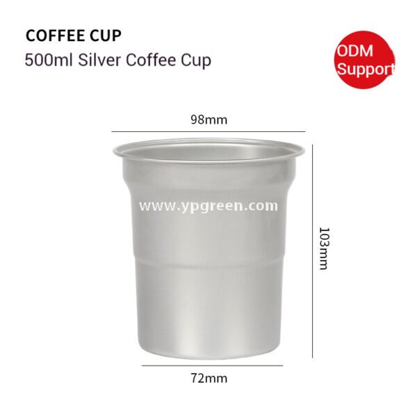 500ml Brushed Silver Aluminum Coffee Cups – High-End Disposable Cups for Milk Tea & Takeaway