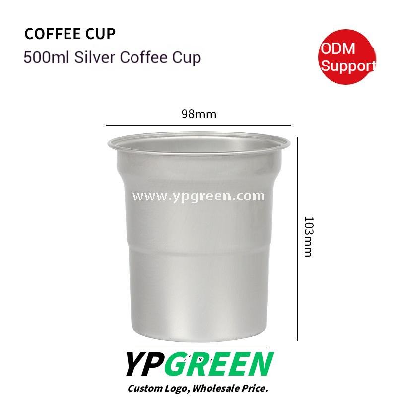 500ml Brushed Silver Aluminum Coffee Cups – High-End Disposable Cups for Milk Tea & Takeaway