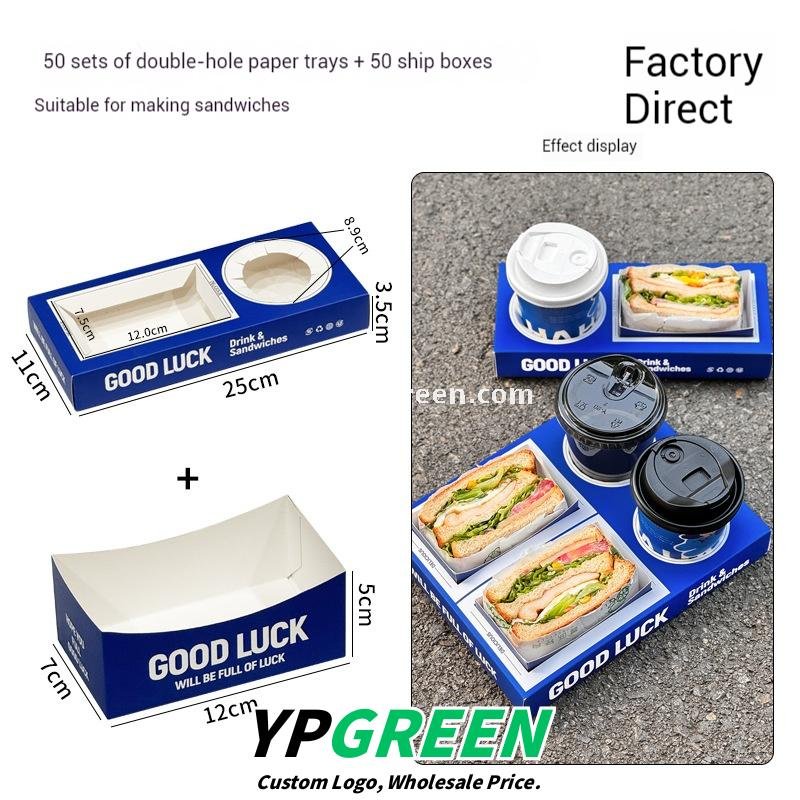 Klein Blue Sandwich Packaging Box – Food Grade White Cardboard for Thick Toast & Breakfast To-Go