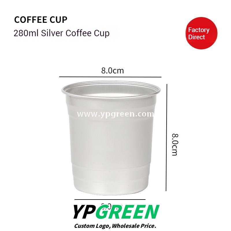 High-End 280ml Disposable Aluminum Cup with Silver Plate and Kraft Paper Tray – Stylish Drinkware Set