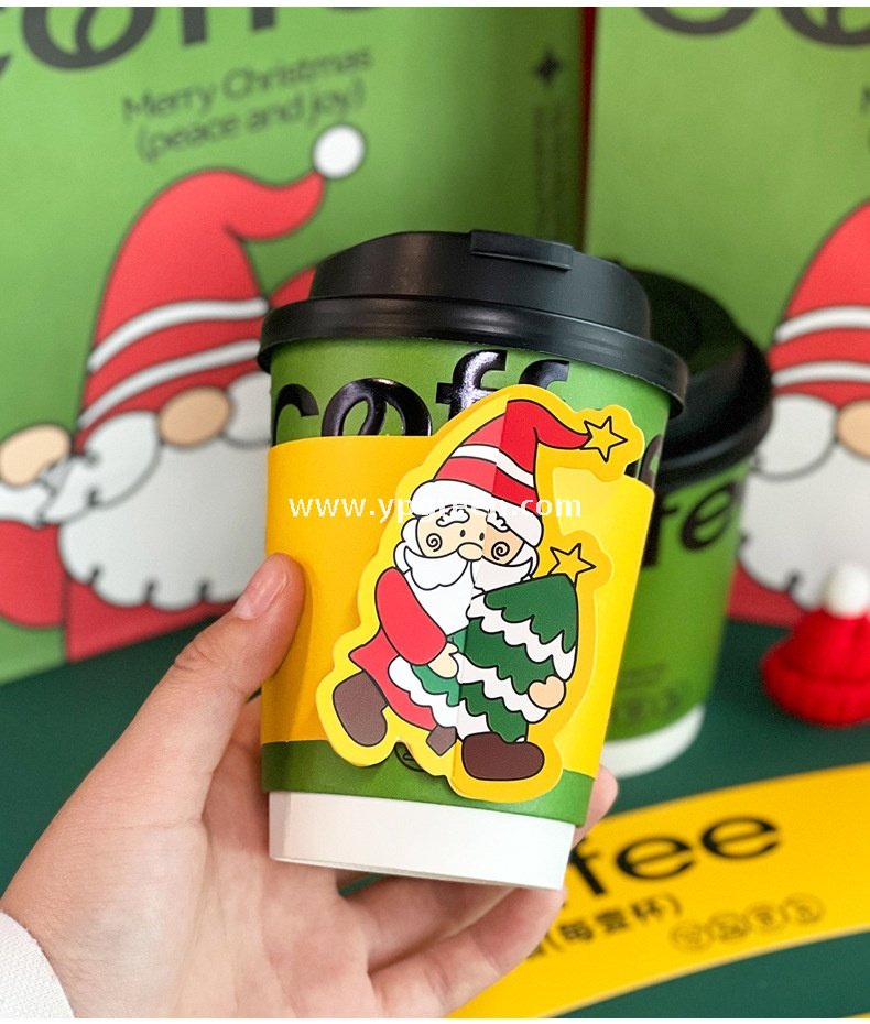 12oz / 400ml Christmas Coffee Cups with Sleeves & Bags – Santa Claus Holiday Design for Takeaway