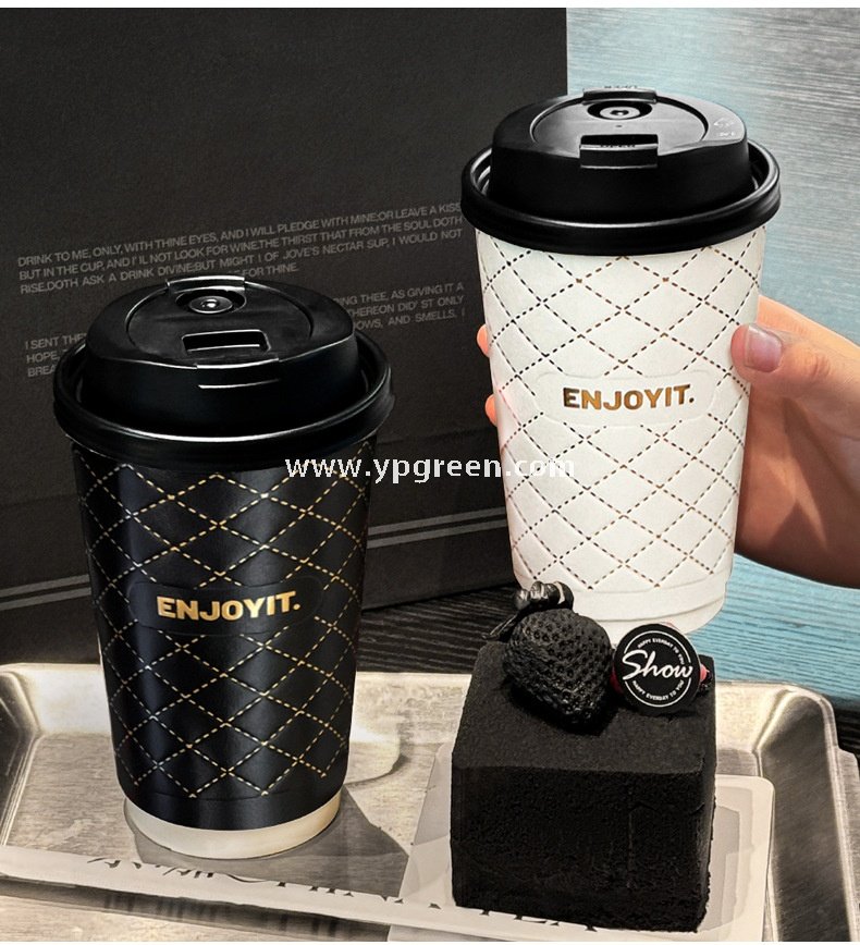 500ml Foil Stamped Milk Tea Paper Cup – 16oz Double Wall Embossed Cup for To-Go Drinks