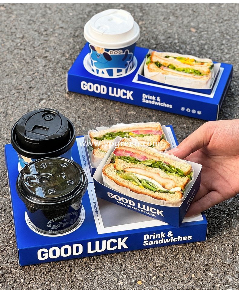 Klein Blue Sandwich Packaging Box – Food Grade White Cardboard for Thick Toast & Breakfast To-Go