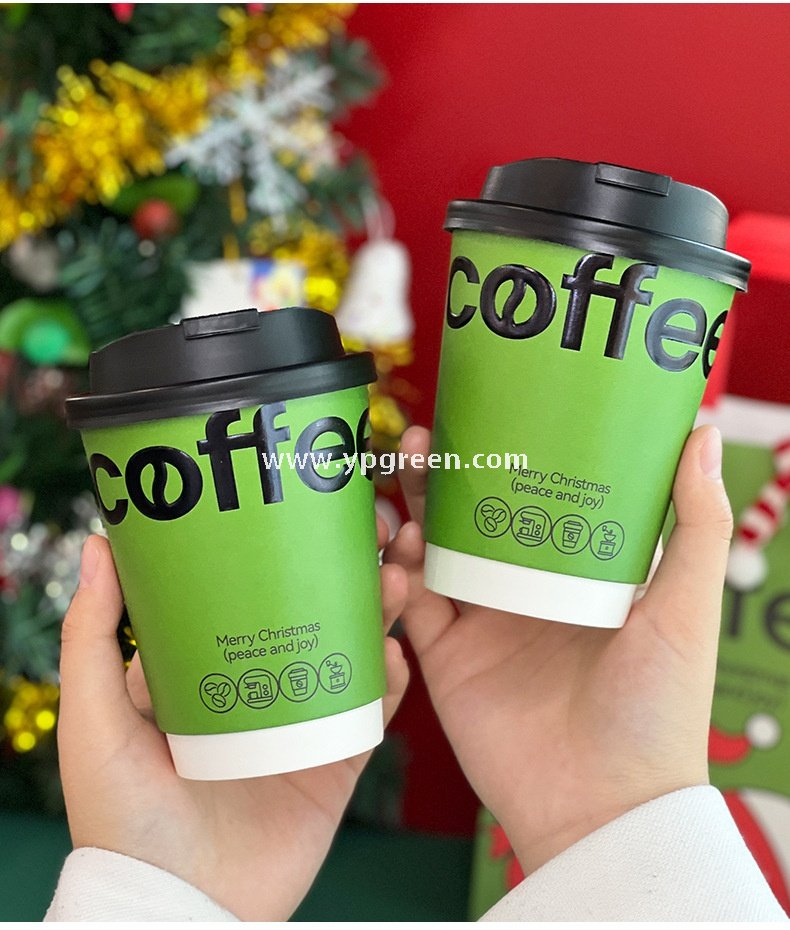 12oz / 400ml Christmas Coffee Cups with Sleeves & Bags – Santa Claus Holiday Design for Takeaway