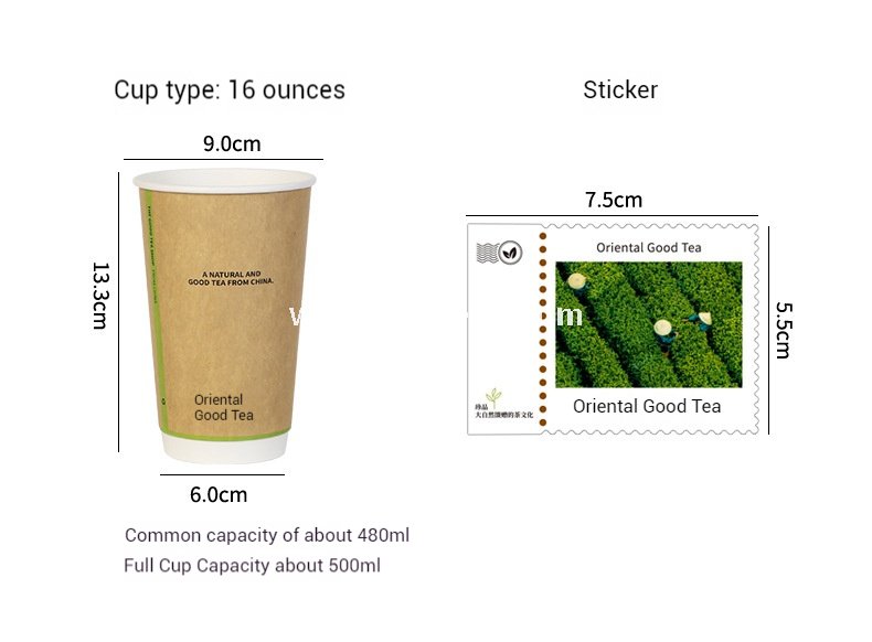 500ml 16oz Custom Coffee Cups with Postage Stamp Stickers – Retro-Themed Paper Cups for Takeaway