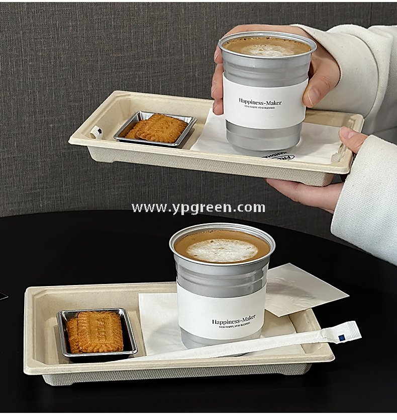 High-End 280ml Disposable Aluminum Cup with Silver Plate and Kraft Paper Tray – Stylish Drinkware Set