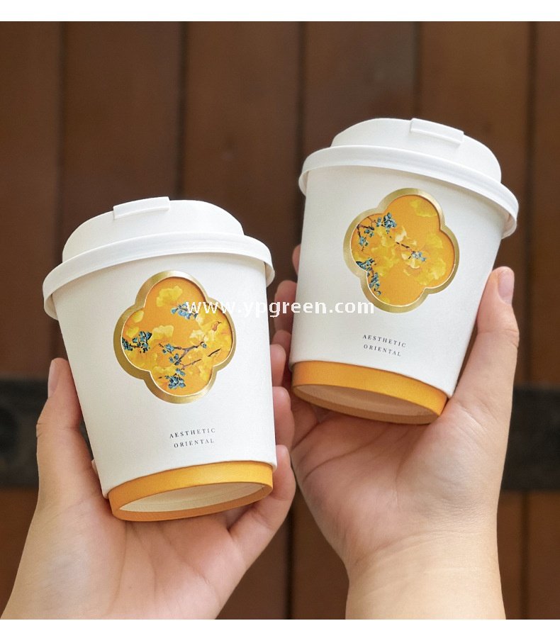 330ml 10oz Die-Cut Double-Wall Paper Cup with Matte Gold Foil Stamping