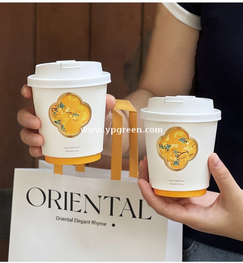330ml 10oz Die-Cut Double-Wall Paper Cup with Matte Gold Foil Stamping