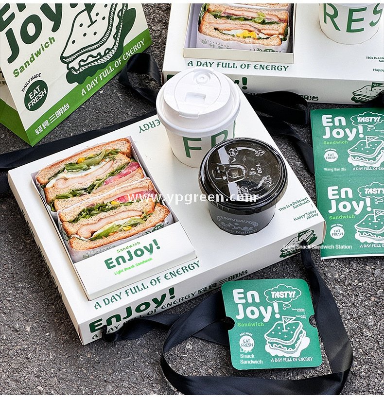 Klein Blue Sandwich Packaging Box – Food Grade White Cardboard for Thick Toast & Breakfast To-Go