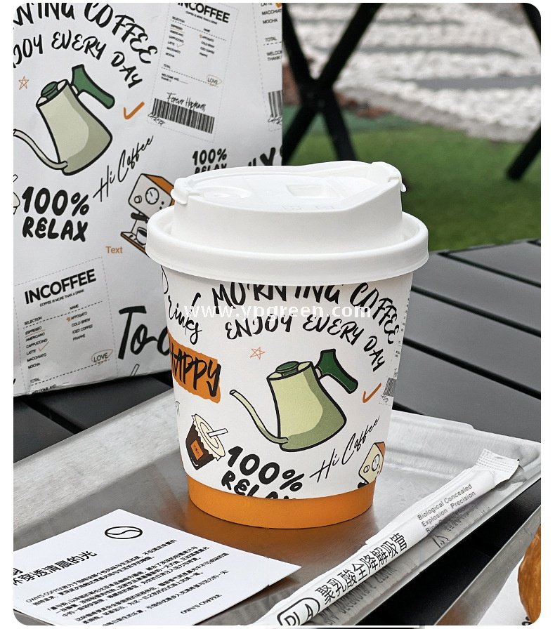 330ml Custom Branded To-Go Coffee Cups – Heat-Resistant Paper with Lid, Logo & Cartoon Printing