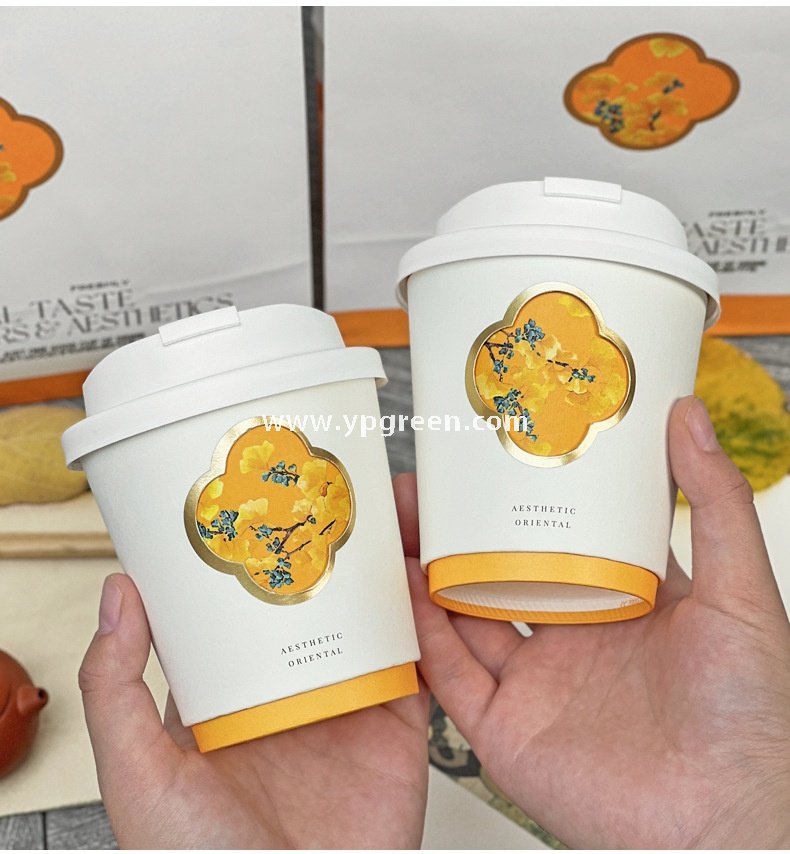 330ml 10oz Die-Cut Double-Wall Paper Cup with Matte Gold Foil Stamping