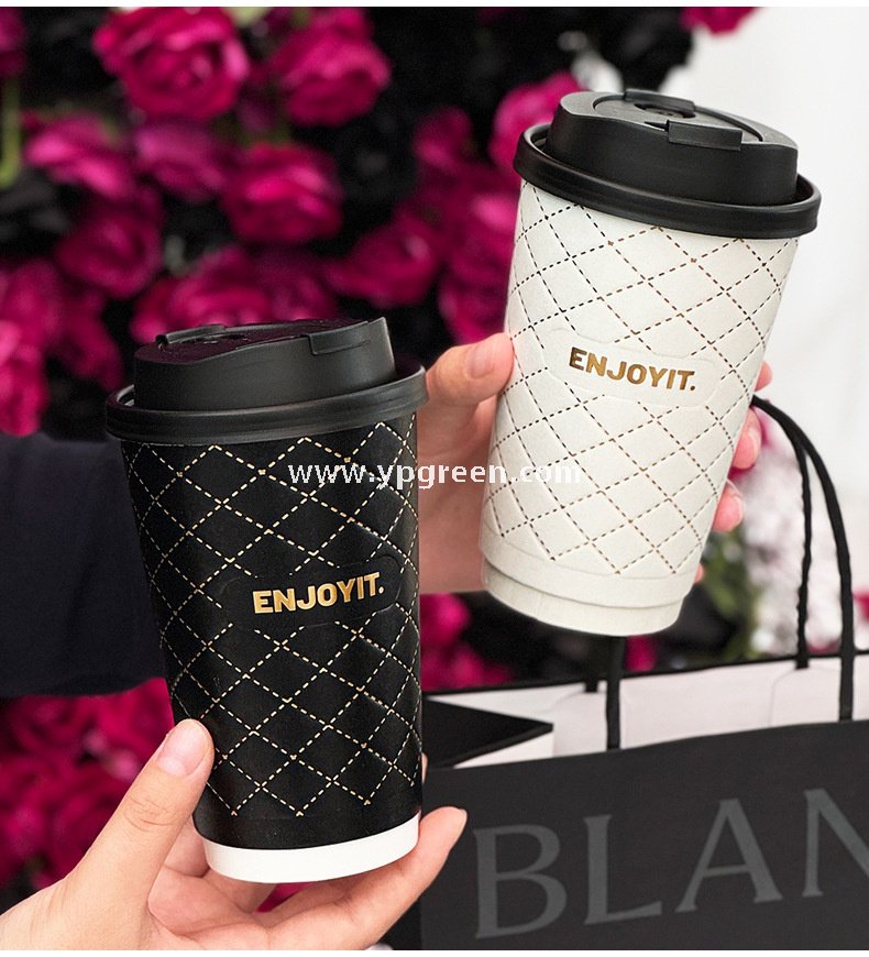 500ml Foil Stamped Milk Tea Paper Cup – 16oz Double Wall Embossed Cup for To-Go Drinks