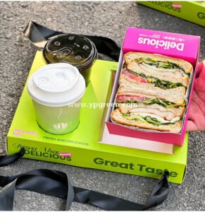 Klein Blue Sandwich Packaging Box – Food Grade White Cardboard for Thick Toast & Breakfast To-Go