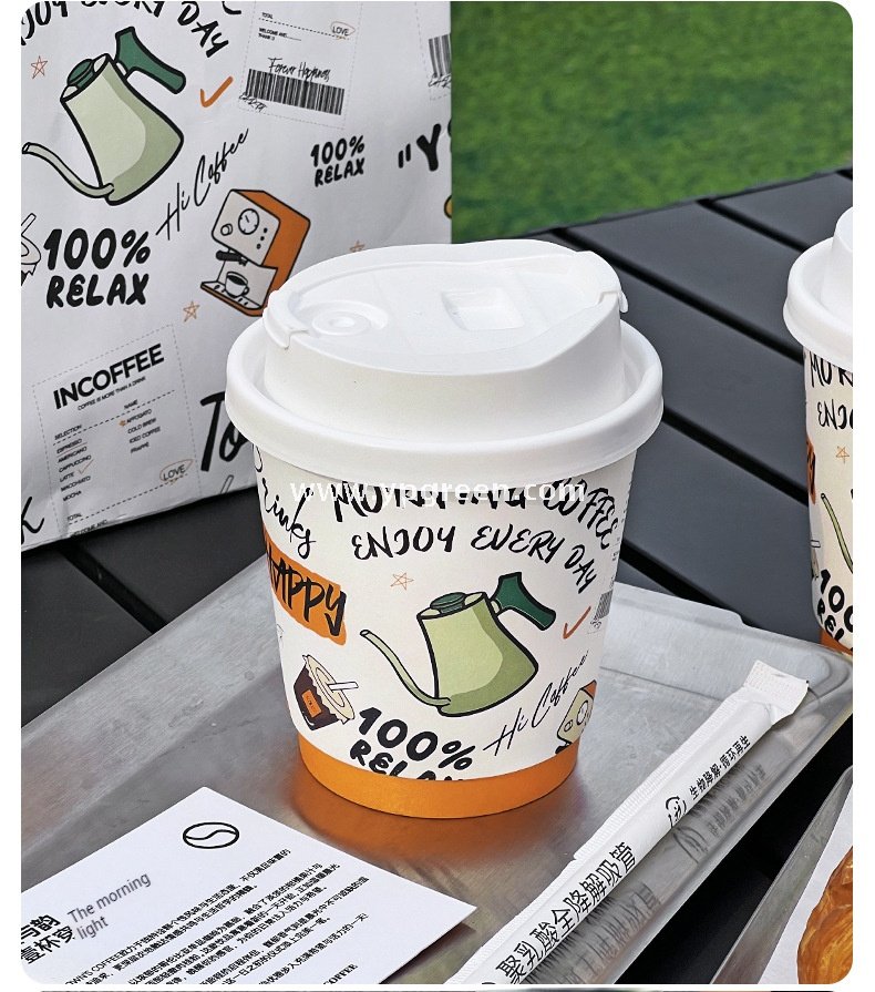 330ml Custom Branded To-Go Coffee Cups – Heat-Resistant Paper with Lid, Logo & Cartoon Printing