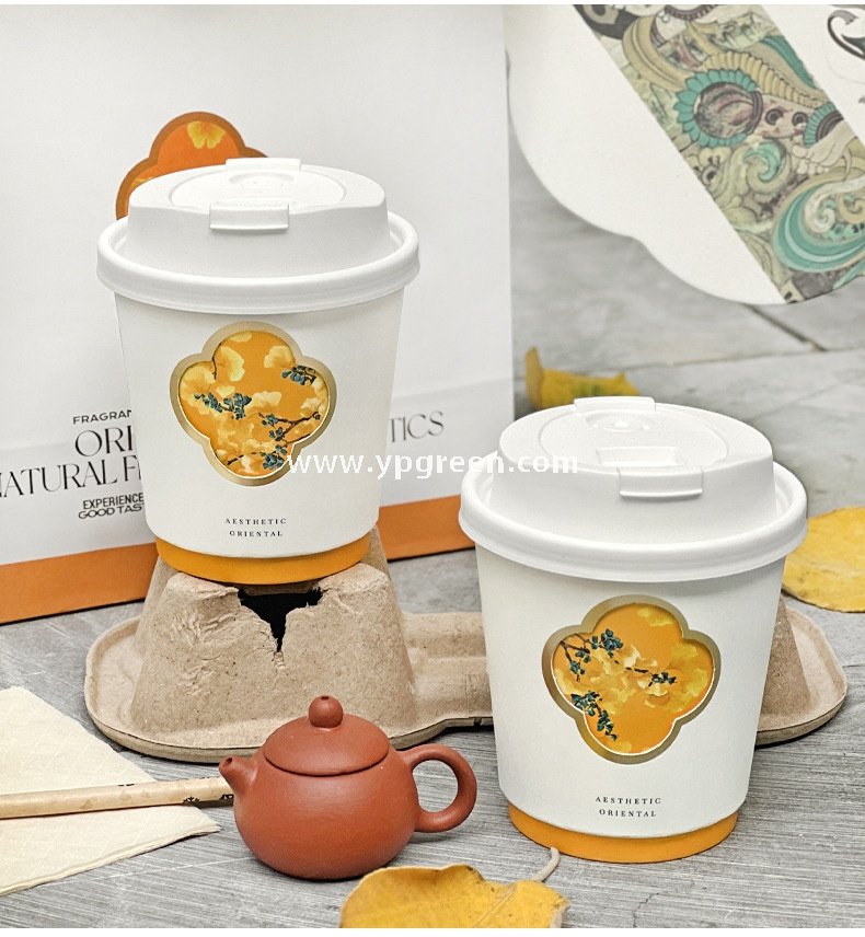 330ml 10oz Die-Cut Double-Wall Paper Cup with Matte Gold Foil Stamping