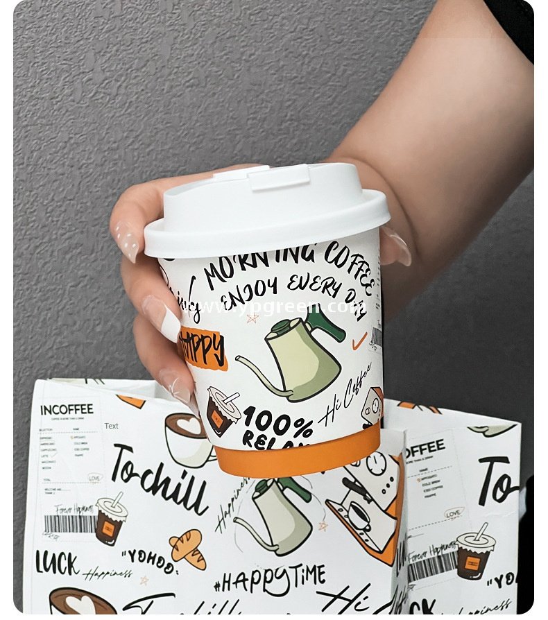 330ml Custom Branded To-Go Coffee Cups – Heat-Resistant Paper with Lid, Logo & Cartoon Printing