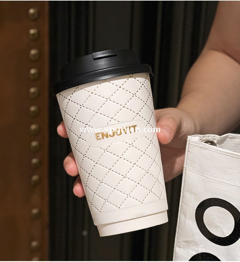 500ml Foil Stamped Milk Tea Paper Cup – 16oz Double Wall Embossed Cup for To-Go Drinks