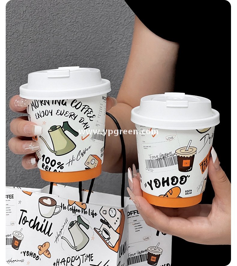 330ml Custom Branded To-Go Coffee Cups – Heat-Resistant Paper with Lid, Logo & Cartoon Printing