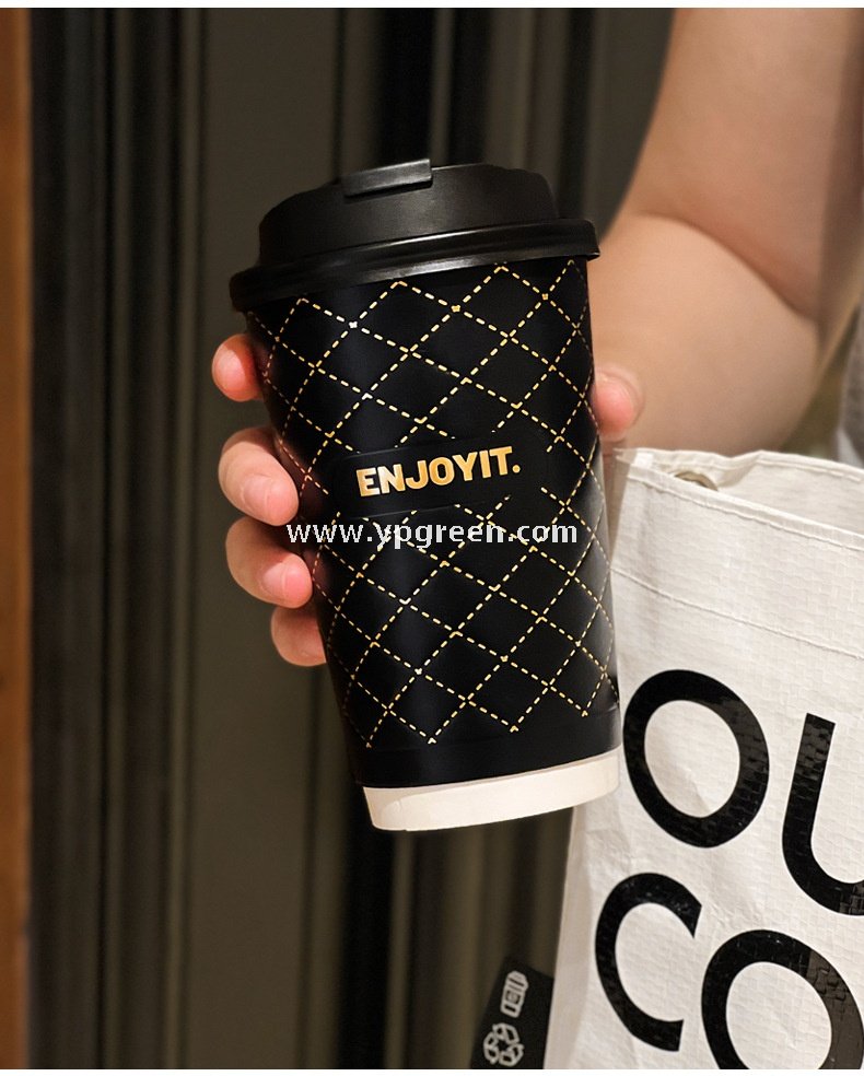 500ml Foil Stamped Milk Tea Paper Cup – 16oz Double Wall Embossed Cup for To-Go Drinks