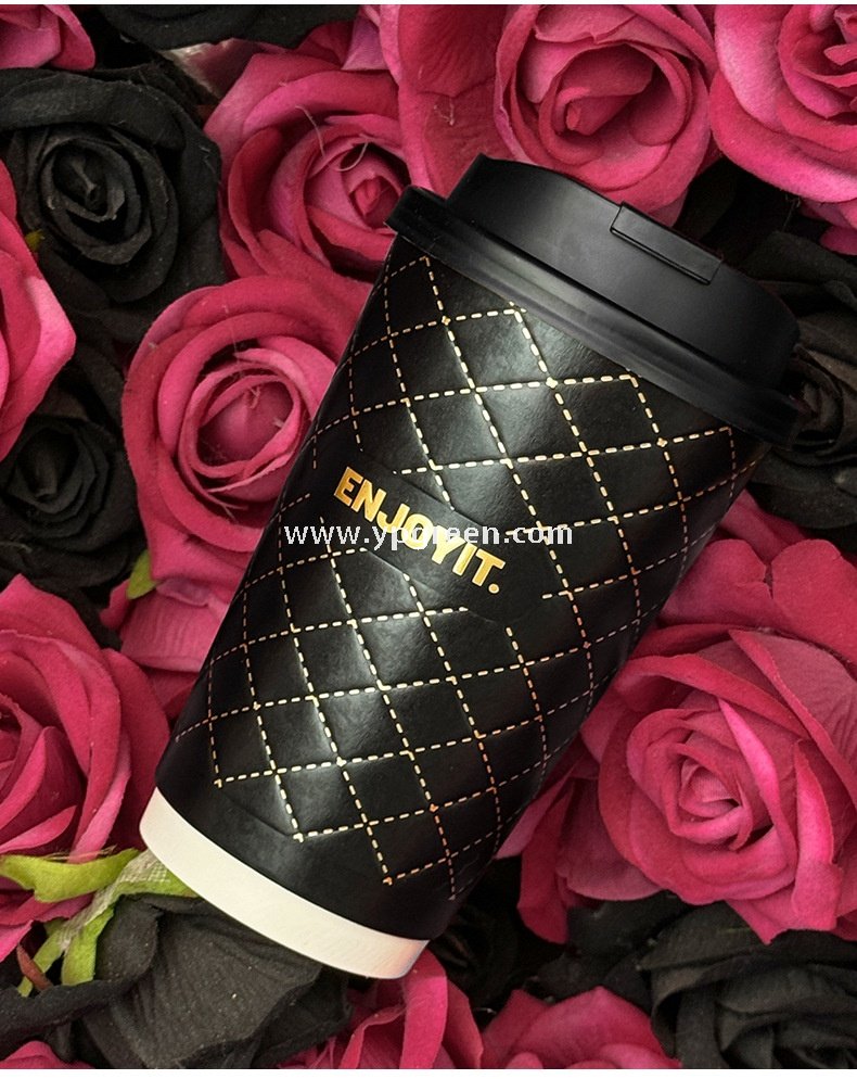 500ml Foil Stamped Milk Tea Paper Cup – 16oz Double Wall Embossed Cup for To-Go Drinks