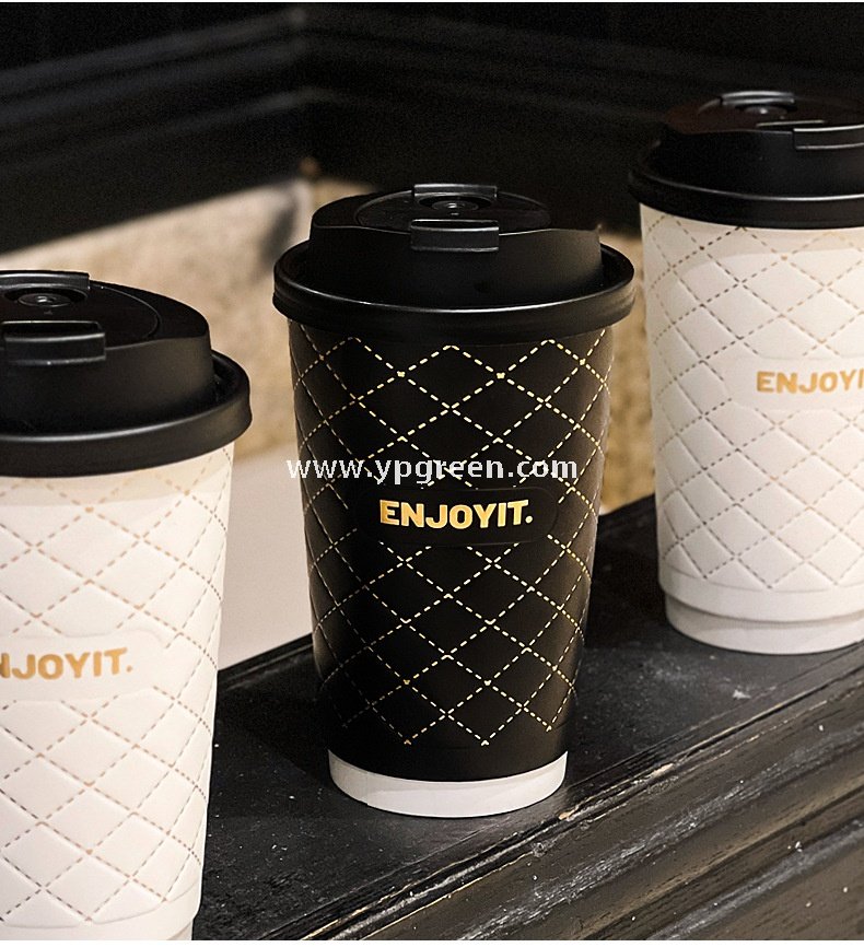 500ml Foil Stamped Milk Tea Paper Cup – 16oz Double Wall Embossed Cup for To-Go Drinks