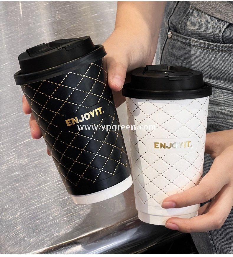 500ml Foil Stamped Milk Tea Paper Cup – 16oz Double Wall Embossed Cup for To-Go Drinks