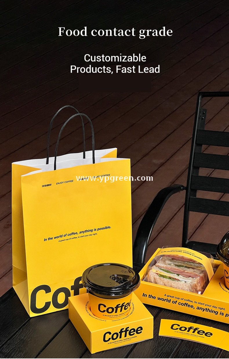 Yellow Sandwich & Coffee Tray Box – Integrated Paper Combo Container with Cup Holder