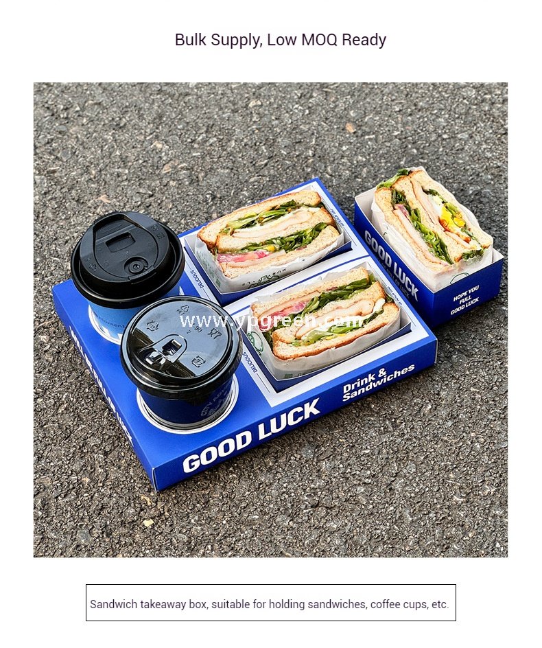 Klein Blue Sandwich Packaging Box – Food Grade White Cardboard for Thick Toast & Breakfast To-Go