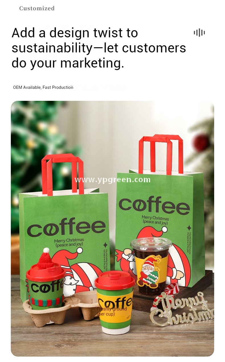 12oz / 400ml Christmas Coffee Cups with Sleeves & Bags – Santa Claus Holiday Design for Takeaway