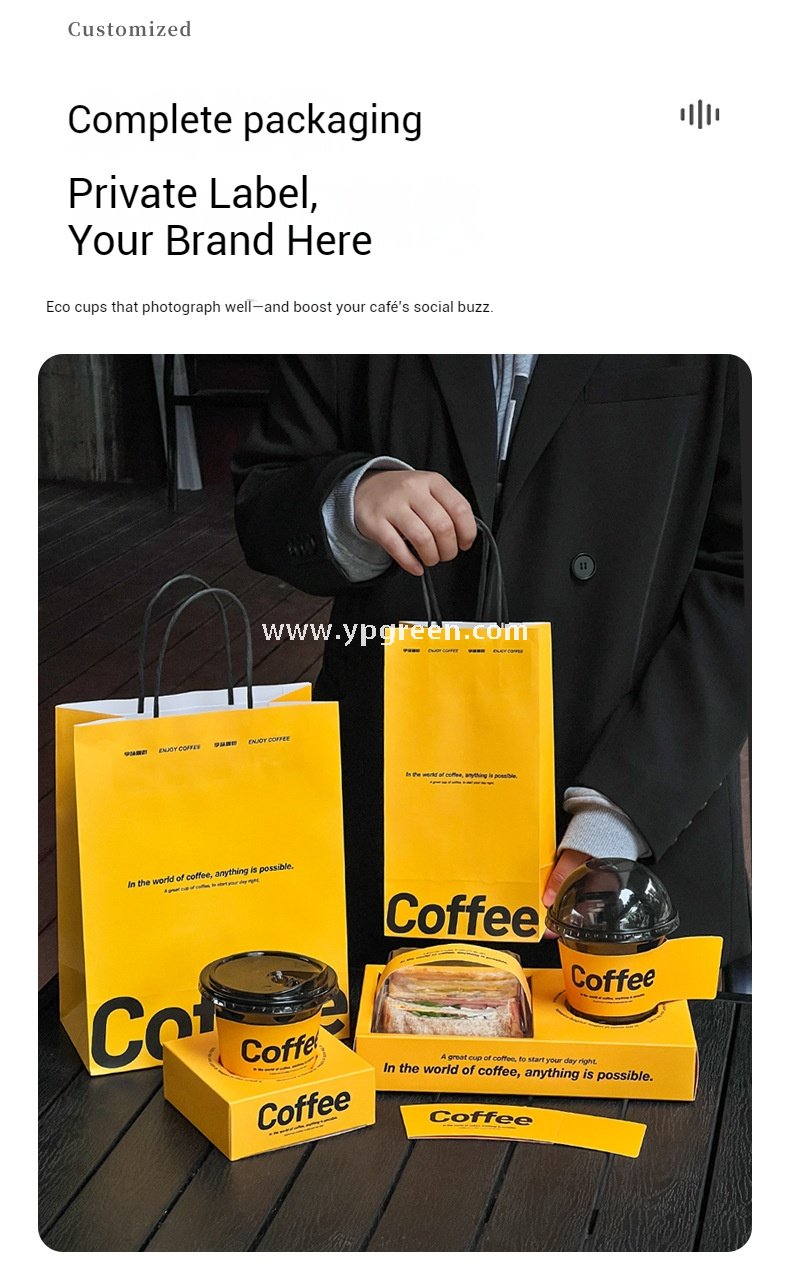 Yellow Sandwich & Coffee Tray Box – Integrated Paper Combo Container with Cup Holder
