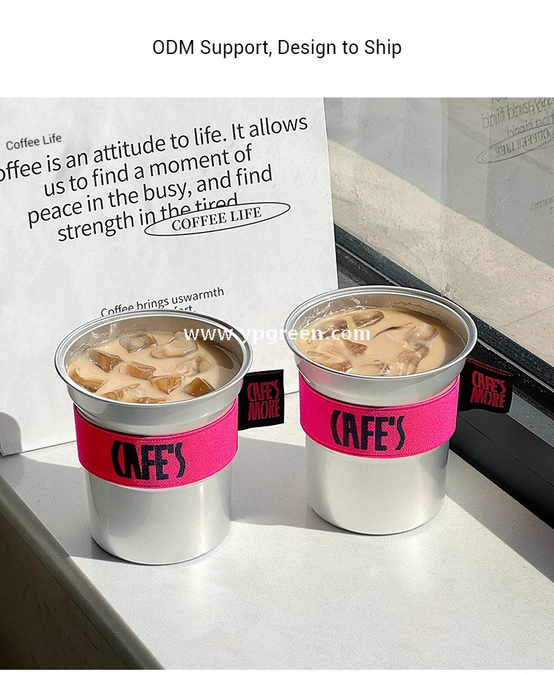 500ml Brushed Silver Aluminum Coffee Cups – High-End Disposable Cups for Milk Tea & Takeaway