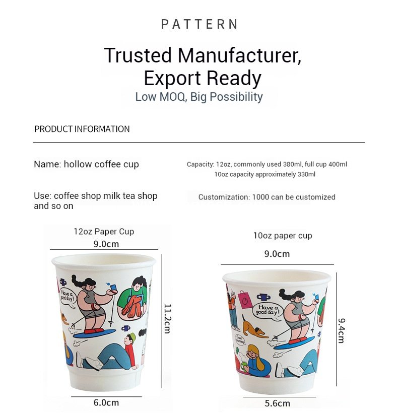 7oz–22oz Custom Cartoon Coffee Cups with Lids – Disposable, Thickened, Anti-Scald Paper Cups