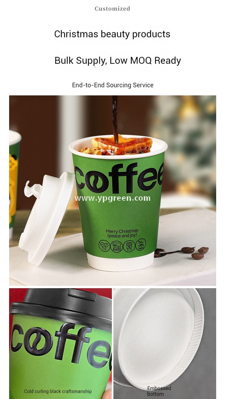 12oz / 400ml Christmas Coffee Cups with Sleeves & Bags – Santa Claus Holiday Design for Takeaway
