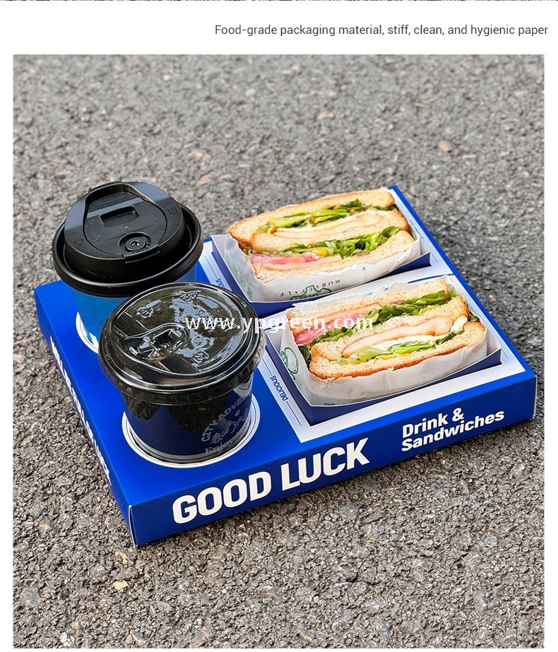Klein Blue Sandwich Packaging Box – Food Grade White Cardboard for Thick Toast & Breakfast To-Go