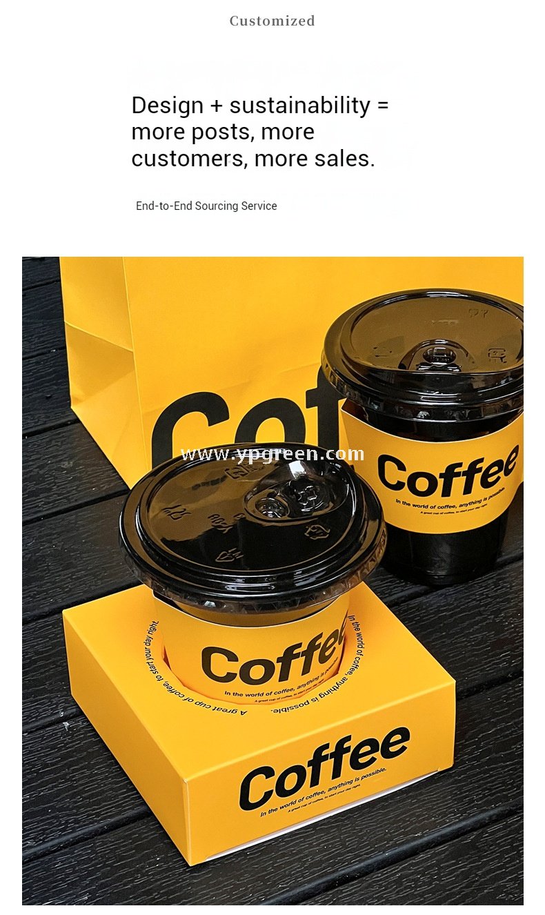 Yellow Sandwich & Coffee Tray Box – Integrated Paper Combo Container with Cup Holder