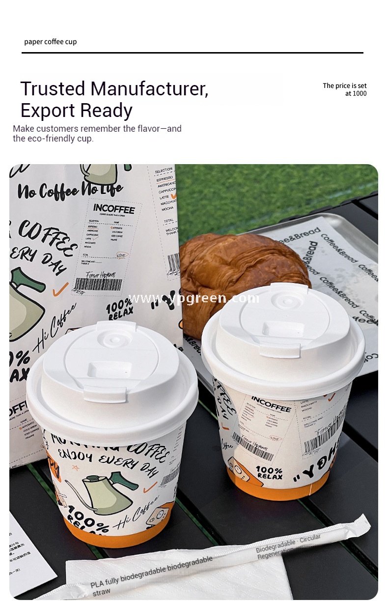 330ml Custom Branded To-Go Coffee Cups – Heat-Resistant Paper with Lid, Logo & Cartoon Printing